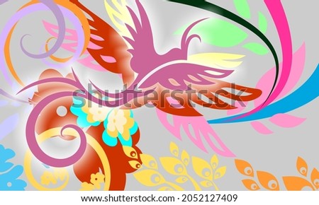 gray background with flowers and birds