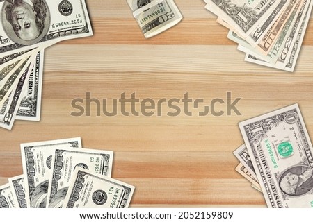Collection of US dollar banknotes. Health, life, home, car Insurance.