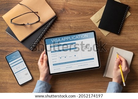 Visa application form composition background Royalty-Free Stock Photo #2052174197