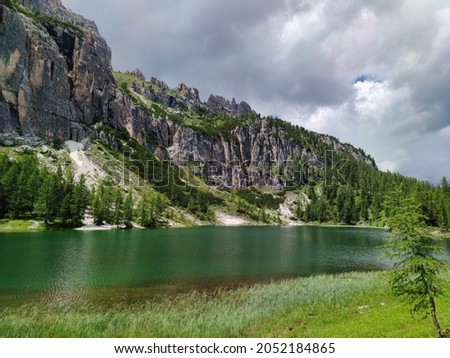 Lake Federa. Hiking in the Dolomites. Italy Royalty-Free Stock Photo #2052184865