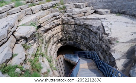 Belum Caves entrance, Kolimigundla, Andhra Pradesh, India. Belum caves are the largest and longest cave system open to the public known for its speleothems