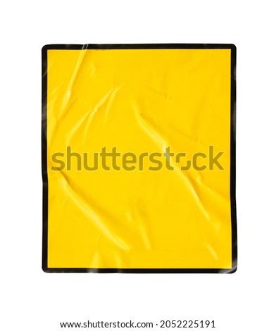 Blank warning sign yellow color with black frame sticker isolated on white background