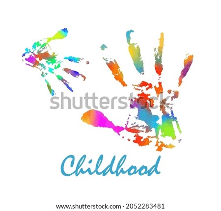 Multi-colored handprint. Rainbow hand. Child protection. Childhood care. Vector illustration