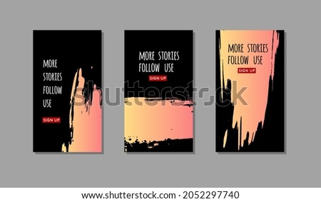 Set of coral ink brush stroke on black background. Japanese style. Vector illustration of grunge stains
