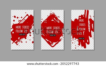 Set of Red ink brush stroke on white background. Japanese style. Vector illustration of grunge stains