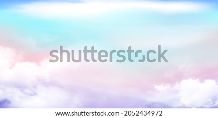 Panorama Clear blue,pink,purple sky and white cloud detail  with copy space. Sky Landscape Background.Summer heaven with colorful clearing sky. Vector illustration.Sky clouds background. Royalty-Free Stock Photo #2052434972