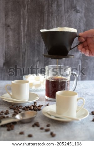 Brewing pourover coffee, home barista Royalty-Free Stock Photo #2052451106