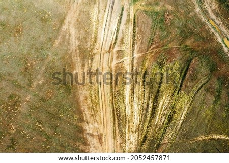 steppe landscape ravines roads from the height of a drone flight background backdrop. High quality photo
