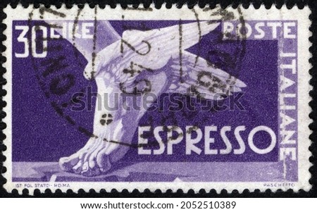 Postage stamps of the Italy. Stamp printed in the Italy. Stamp printed by Italy. Royalty-Free Stock Photo #2052510389