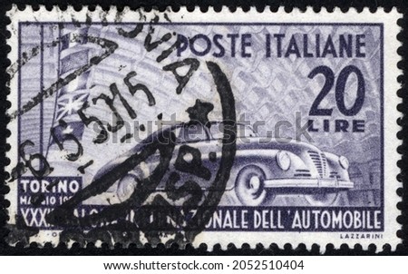 Postage stamps of the Italy. Stamp printed in the Italy. Stamp printed by Italy. Royalty-Free Stock Photo #2052510404