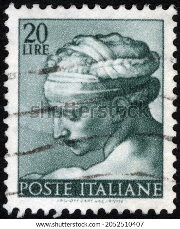 Postage stamps of the Italy. Stamp printed in the Italy. Stamp printed by Italy. Royalty-Free Stock Photo #2052510407