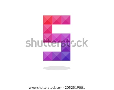 Geometric number 5 logo with perfect combination of red-blue colors. Vector illustration.