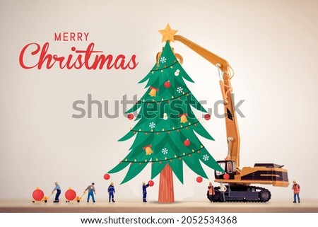 Construction of Christmas tree, Christmas holiday concept for business construction companies