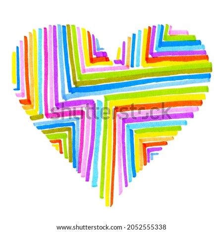 Beautiful abstract bright heart with a pattern of multicolored lines drawn by hand with felt-tip pens