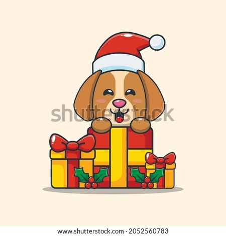 Cute dog in christmast day cartoon vector illustration