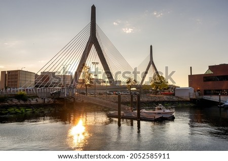 Zakim Bunker Hill Memorial Bridge at sunset in Boston, Massachusetts, USA