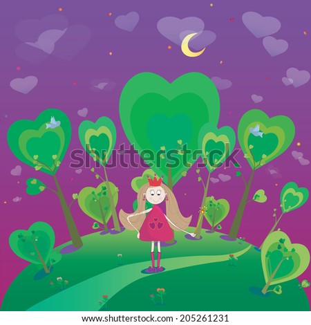 Illustration of little princess with magic wand