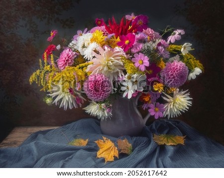 Still life with a bouquet of autumn flowers