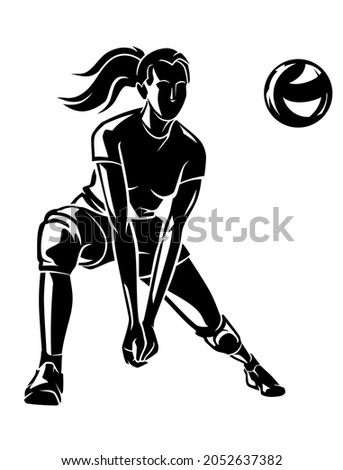 Volleyball Girl Athlete, Front View Shadow Illustration