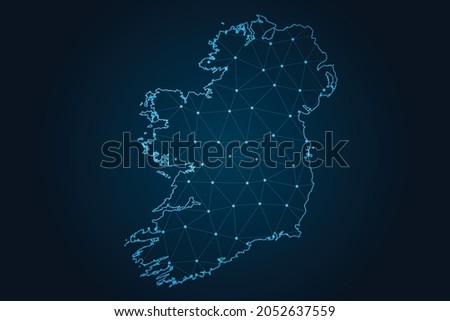 ireland map , Abstract mash line and point scales on dark background for your web site design map logo, app, ui,Travel. Vector illustration eps 10.