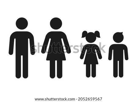 Man and woman, girl and boy gender icons. Simple figure family, male and female adults and children. Vector symbols set. Royalty-Free Stock Photo #2052659567