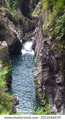 The famous Japanese river Miyazaki that flows between the cliffs of columnar joints