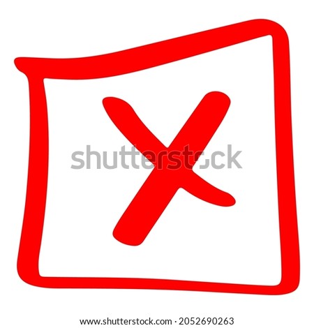 Cross symbol. Red incorrect sign in box. Hand drawn style Royalty-Free Stock Photo #2052690263