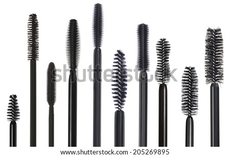 Selection of various mascara brushes isolated on white  Royalty-Free Stock Photo #205269895