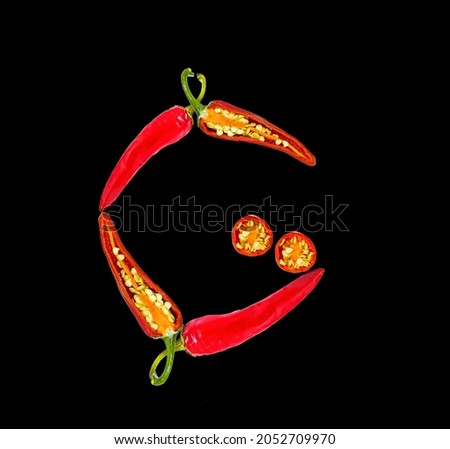 Letter G made from hot chili pepper