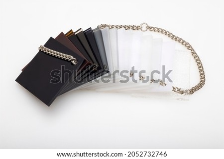 Colorful acrylic sheets plastic samples on white background , equipment for creativity and 