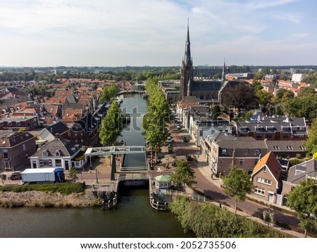 City Weesp in the Netherlands along river Vecht, Aerial