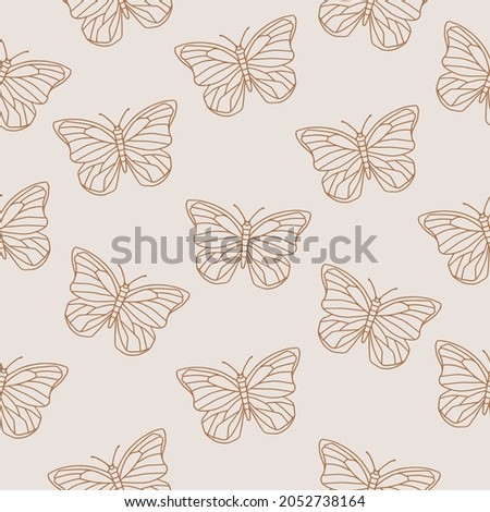 Seamless butterfly pattern design. Simple butterfly line art pattern in vector.