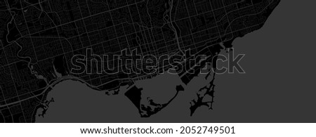 Dark black Toronto city area horizontal vector background map, streets and water cartography illustration. Widescreen proportion, digital flat design streetmap. Royalty-Free Stock Photo #2052749501