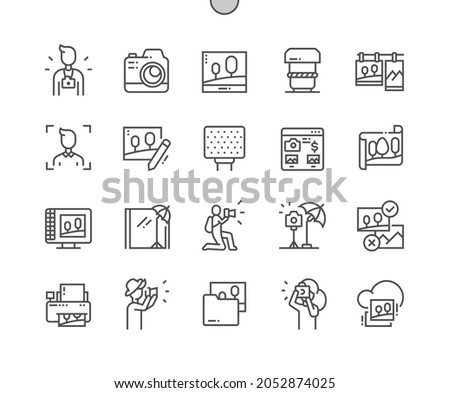 Photographer. Profession and hobby. Photo editing. Camera and equipment. Pixel Perfect Vector Thin Line Icons. Simple Minimal Pictogram Royalty-Free Stock Photo #2052874025