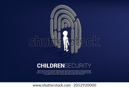 boy standing in finger scan icon. Background concept for children security and privacy technology for identity data