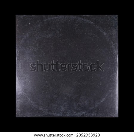 Mockup of vinyl music disc. Music lp retro vinyl disc template. Old Vinyl CD Record Cover Package Envelope. Black Scratched Shabby Paper Cardboard Square Texture.  Royalty-Free Stock Photo #2052933920