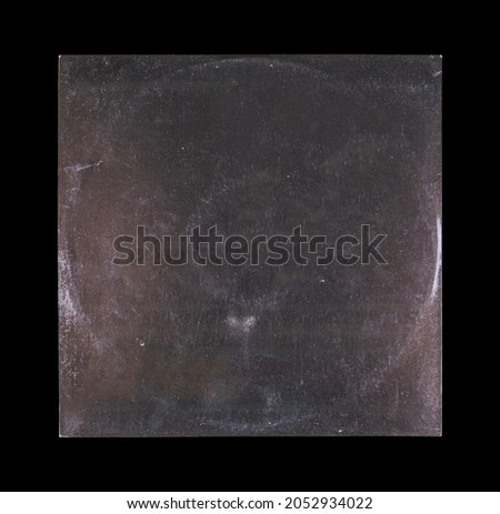 Mockup of vinyl music disc. Music lp retro vinyl disc template. Old Vinyl CD Record Cover Package Envelope. Black Scratched Shabby Paper Cardboard Square Texture.  Royalty-Free Stock Photo #2052934022
