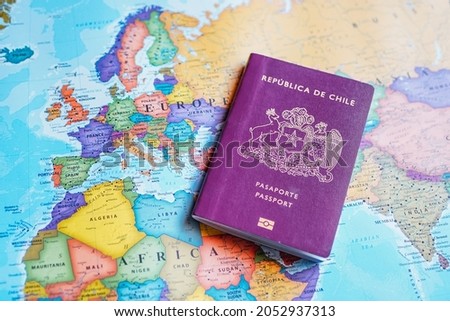 a red passport on a map, Europe