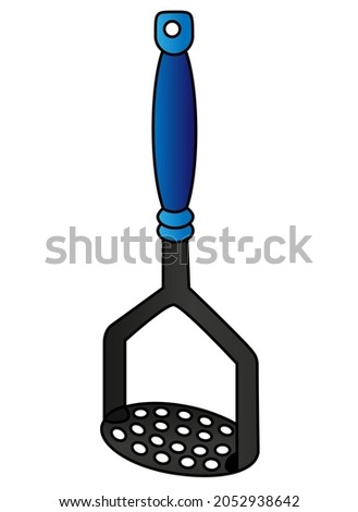 Potato masher - vector full color illustration. Potato Press - Kitchen tool for logo or sign. Kitchenware