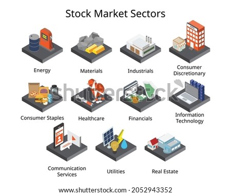 A stock market sector is a group of stocks that have a lot in common which is classify by the Global Industry Classification Standard or GICS Royalty-Free Stock Photo #2052943352