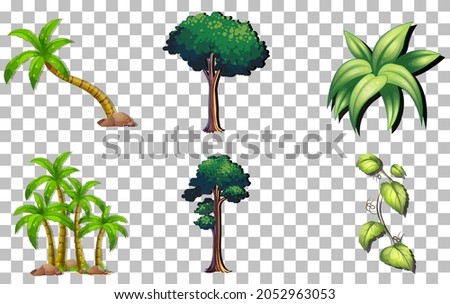Set of variety trees on transparent background illustration