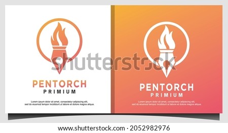Pen torch fire flame logo icon Vector