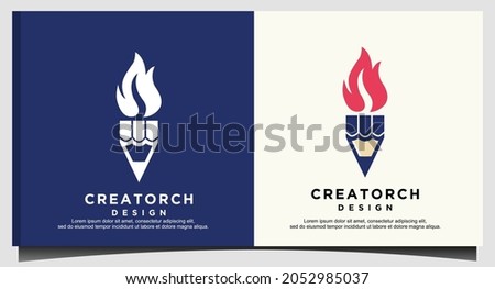Pen torch fire flame logo design
