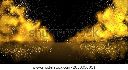Smoke stage vector background. Abstract gold fog