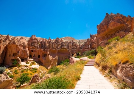 Zelve Open Air Museum in Cappadocia Turkey. Fairy chimneys in Cappadocia. Landmarks and historical places of Turkey.  Royalty-Free Stock Photo #2053041374