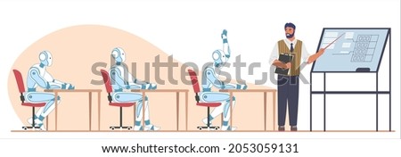 Machine learning algorithm, flat vector illustration. Artificial intelligence. Supervised learning algorithms. Royalty-Free Stock Photo #2053059131