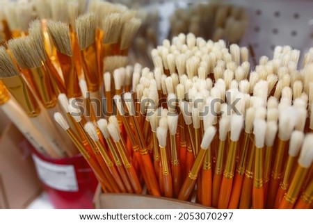 Bundles of brushes for artwork close-up. A photo with a low depth of field.