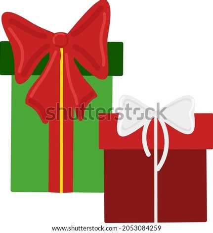 Vector green and red gift boxes with ribbon bow. Decoration holiday elements. Christmas and birthday presents