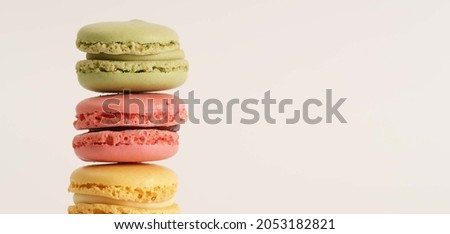 Macaron. Macaroons  Cakes. Colorful french macarons on background