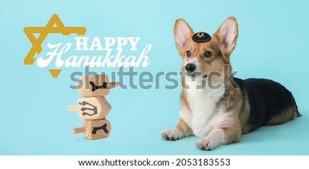 Greeting card for Happy Hannukah with funny Jewish dog